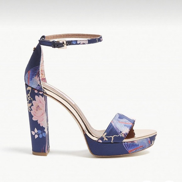 TED BAKER Navy Chinoiserie Junaaa Jacquard Platform Sandals - Sz 38 / 7.5 - Picture 2 of 16